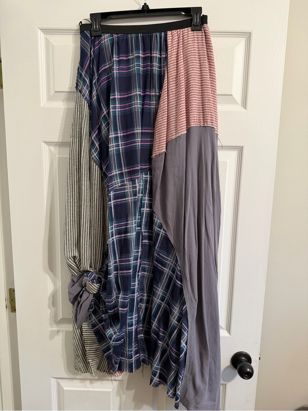 Signature Patchwork Plaid Asymmetrical Maxi Skirt